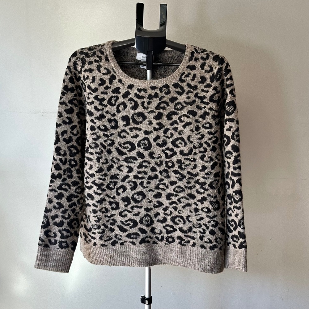 Liz Claiborne Leopard Sweater Women L Animal Print Mob Wife Indie Sleaze Grunge